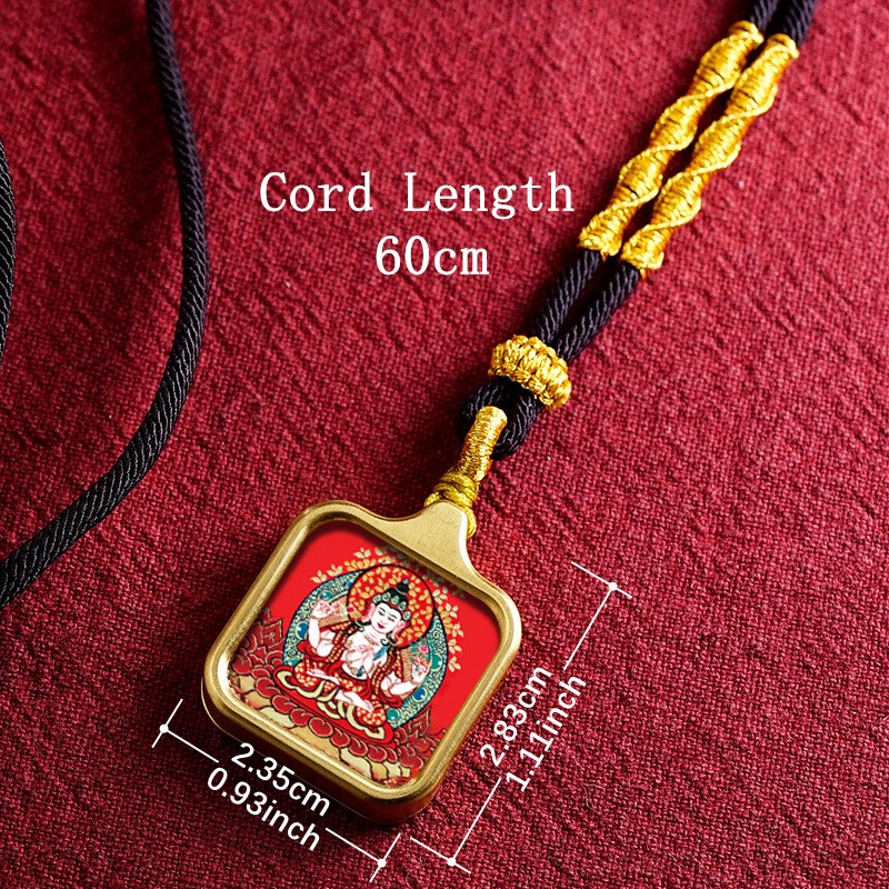Stainless Steel Thangka Pendant Necklace - 2.83x2.35cm Sacred Buddhist & Deity Charm