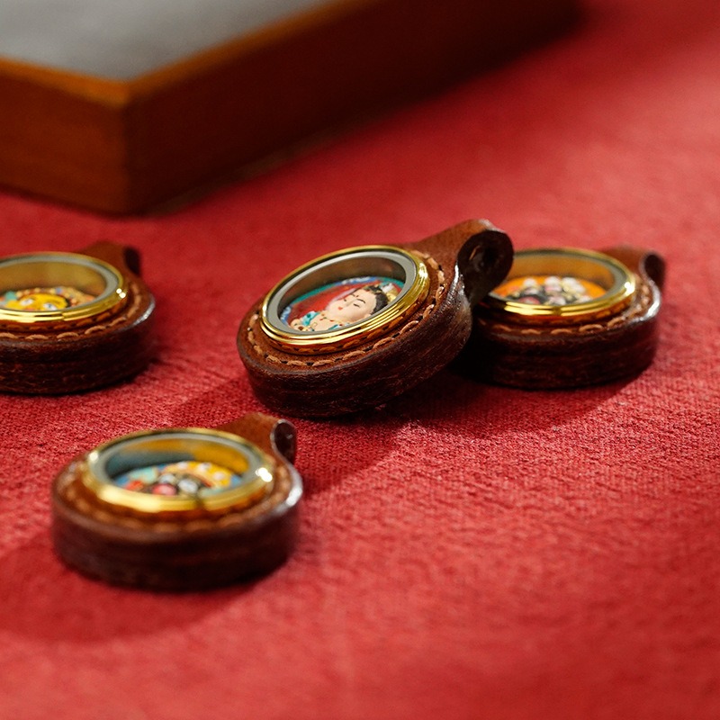 Handmade Leather Thangka Pendant with Fine Carved Design - 3D Buddha Art - Image 4