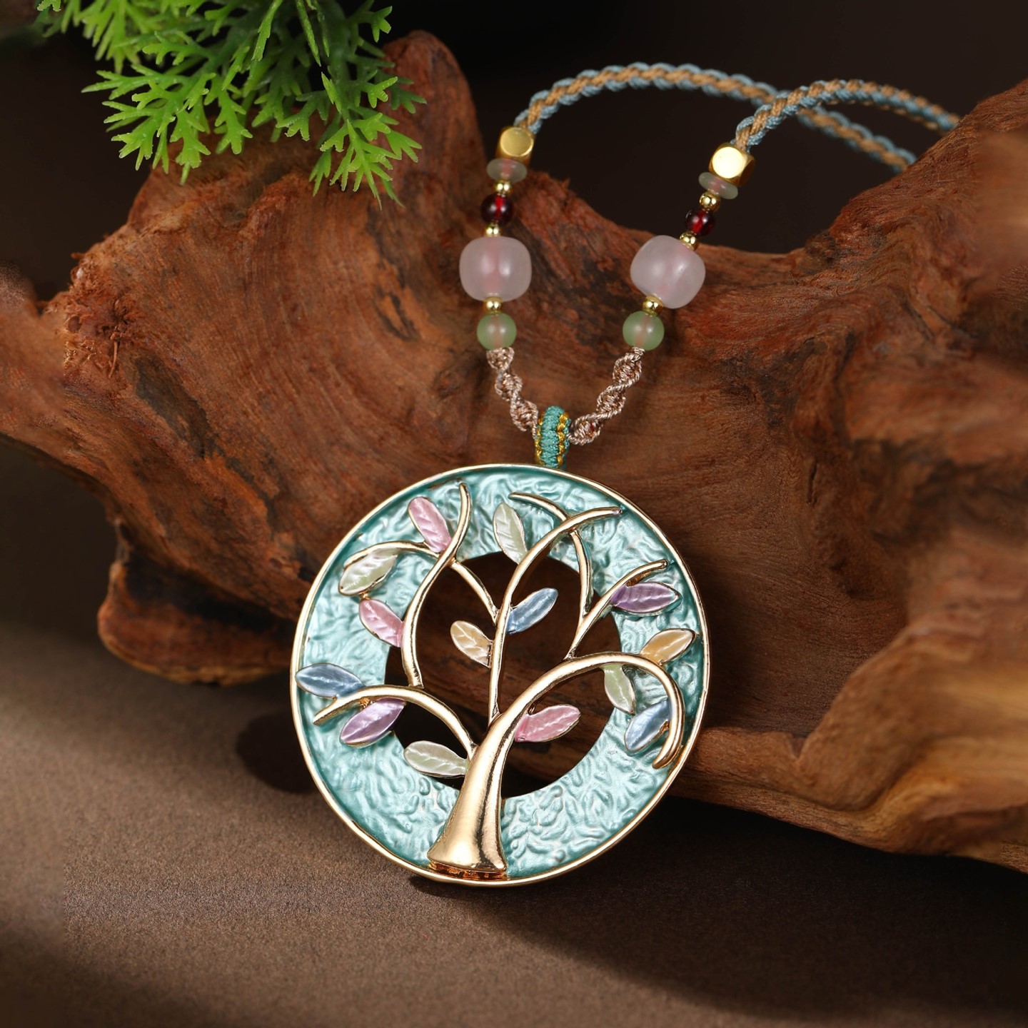 Tree of Life Necklace Copper Enamel