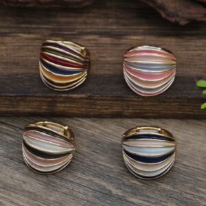 Enamel Colorful Lines Ring for Women - Eco-Friendly Zinc Alloy Jewelry, Unique Irregular Design R4032