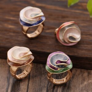 Enamel Geometric Rose Ring for Women - Eco-Friendly Zinc Alloy Jewelry, Unique Irregular Design R4034