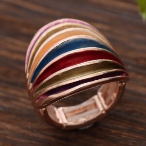 Enamel Colorful Lines Ring for Women - Eco-Friendly Zinc Alloy Jewelry, Unique Irregular Design R4032 - Multicolored