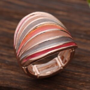 Enamel Colorful Lines Ring for Women - Eco-Friendly Zinc Alloy Jewelry, Unique Irregular Design R4032 - Pink